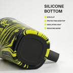 Ideus Vacuum Insulated Coffee Mug, 16oz Reusable Stainless Steel Thermal Double Walled cup with Handle and Slider Lid for Hot & Cold Beverages, BPA Free (Yellow Zebra)