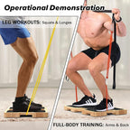 Wooden Resistance Band Foot Plate, Non-Slip Exercise Board with Free Soft Pad & Drawstring Bag for Strength Training, Stretching & Balance, Home Gym Fitness Platform for Full-Body Exercises