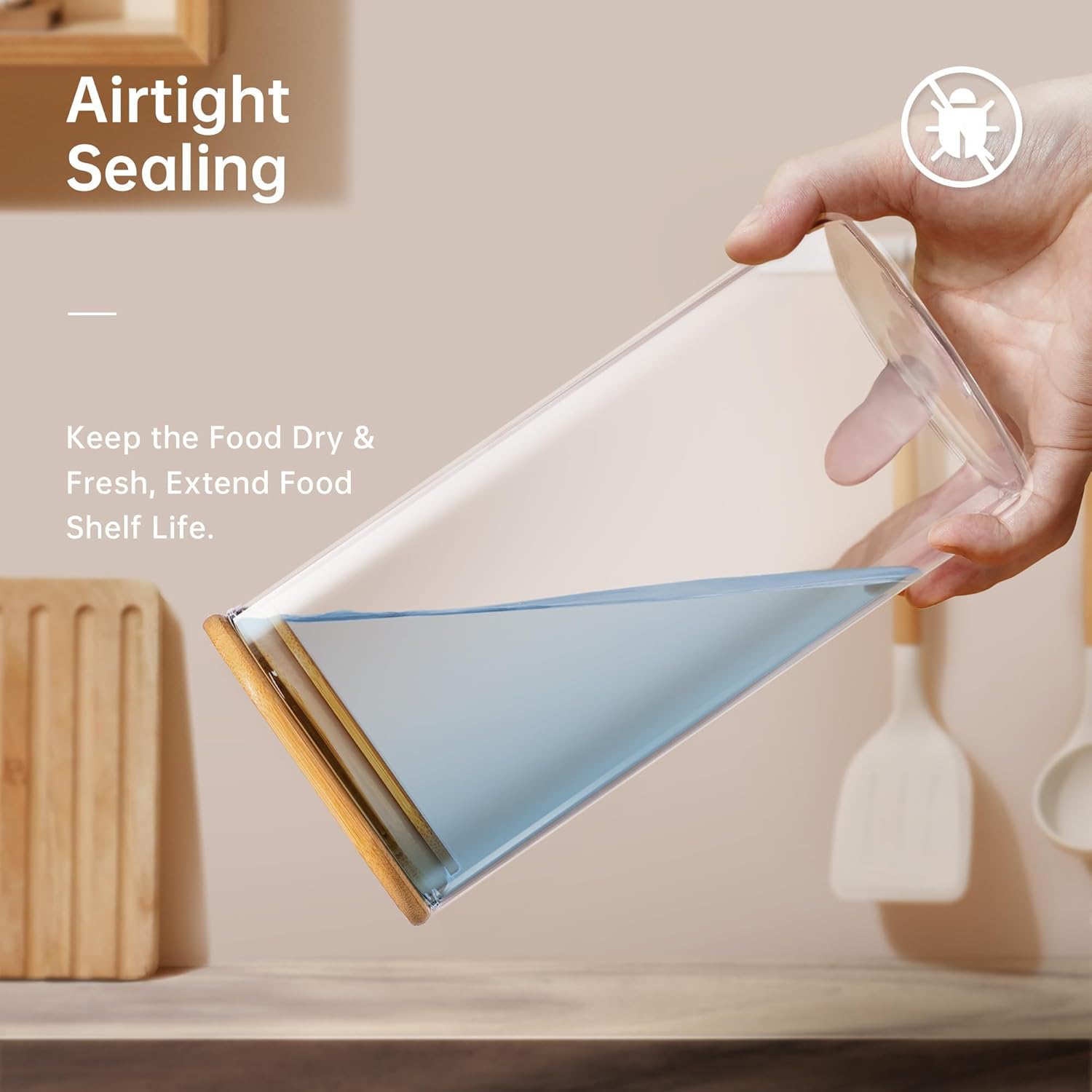 Extra Large Square Glass Flour & Sugar Storage Containers with Airtight Lids, 132 floz & 63 floz - 2 Pack Glass Jars with Bamboo Lids, Air tight Food Storage Containers for Cereal, Pasta, Rice