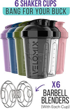 '-6 PACK- Shaker Cups for Protein Shakes 20 oz - 6x Wire Whisk | Leak Proof Protein Shaker Bottle for Protein Shakes, Shaker Bottle Pack for Pre & Post Workout, Shaker Cup (Muted Contrast)