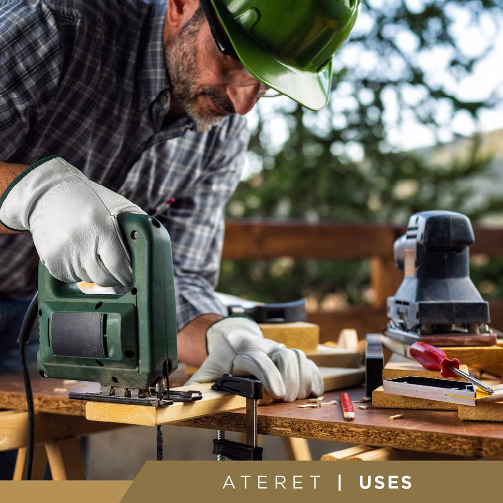 ATERET 12 Pairs X-Large Heavy Duty Durable Cowhide Leather Work Gloves I Driver Gloves for Truck Driving, Warehouse, Gardening, Farming