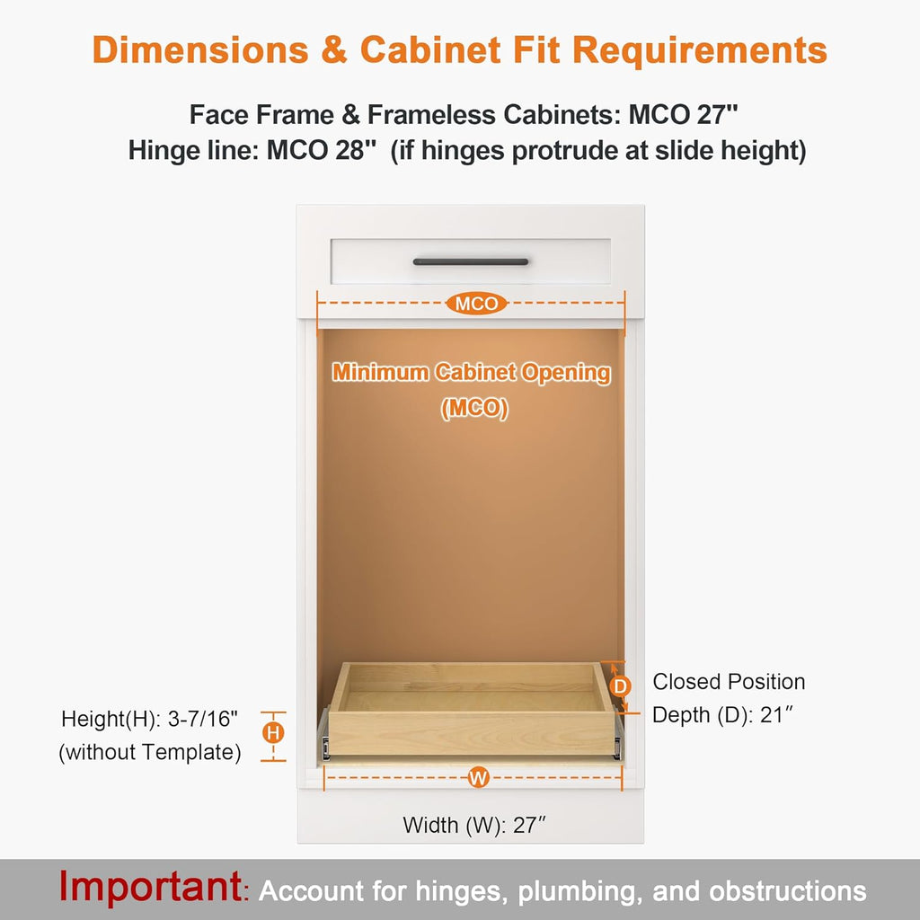 ALINE FURNITURE Pull Out Drawers for Cabinets Birch Wood, 27" W X 21" D Soft Close Slide Out Drawer for Kitchen Cabinets, Pull-out Shelves, Sliding Shelf for Pantry Cabinet Organizer