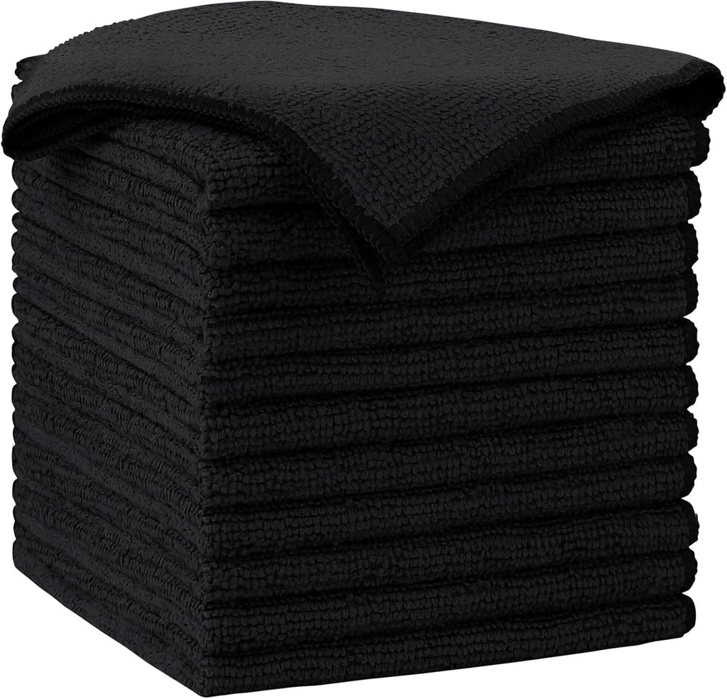 AIDEA Microfiber Cleaning Cloth-12PK, Soft Microfiber Towels for Cars, Absorbent Cleaning Rags, Lint-Free Streak-Free Wash Cloths for House, Kitchen, Window(12in.x12in), Black