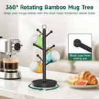 EsLuker.ly Mug Holder Tree Bamboo 360° Rotating Coffee Cup Display Rack with 6 Hooks for Home Kitchen Counter, Upgrade Wood Mug Stand Station Organizer, Building Your Dream Coffee Corner, Black