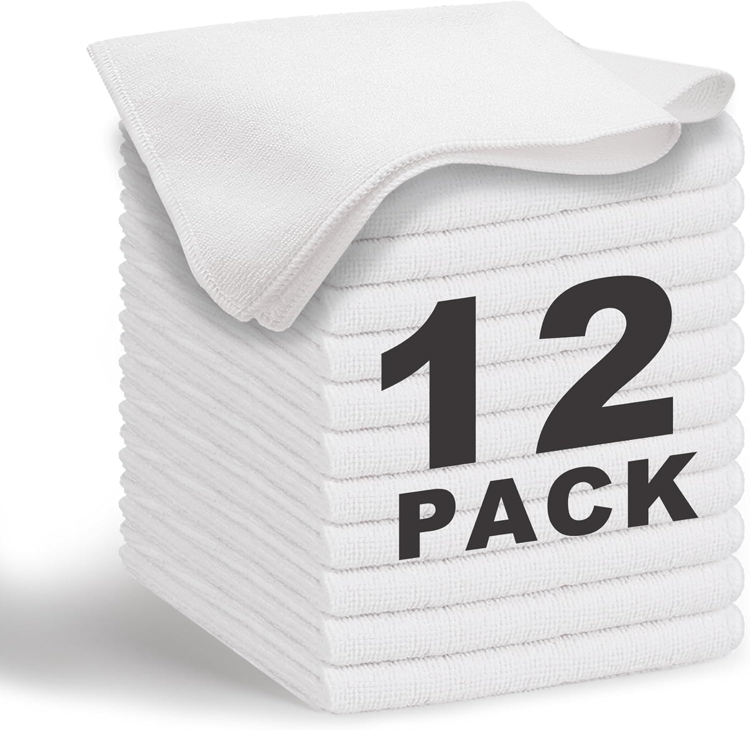 White Microfiber Cleaning Cloth 13"x13", Ultra Soft Absorbent Microfiber Cleaning Rags for Housekeeping Cleaning Supplies, Lint Free Reusable Cleaning Cloths for House Washable, Pack of 12