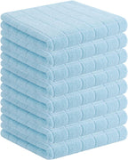 Homaxy 100% Cotton Terry Kitchen Towels(Sky Blue, 13 x 28 inches), Checkered Designed, Soft and Super Absorbent Dish Towels, 8 Pack
