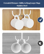 Mug Hooks Under Cabinet 3 Pack, Coffee Cup Hooks for Hanging Under Shelf, Mug Organizer Rack with 12 Hooks for Displaying Mugs, Coffee Cups and Kitchen Utensils, White