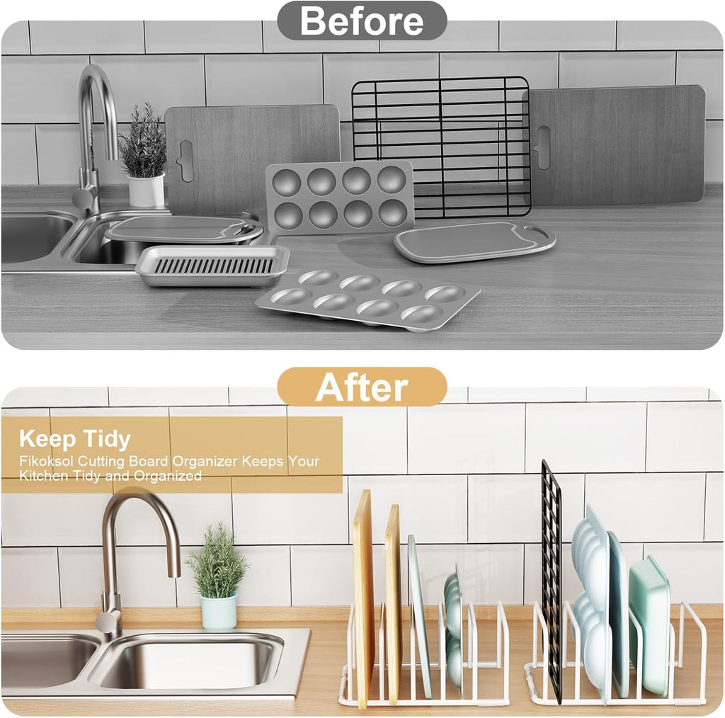 Cutting Board Organizer, 1Pcs Cutting Board Holder Rack Baking Cookie Pan Sheets Cooling Small Racks Storage Stand for Kitchen Cabinet Countertop Bakeware Storage Organizer Metal White