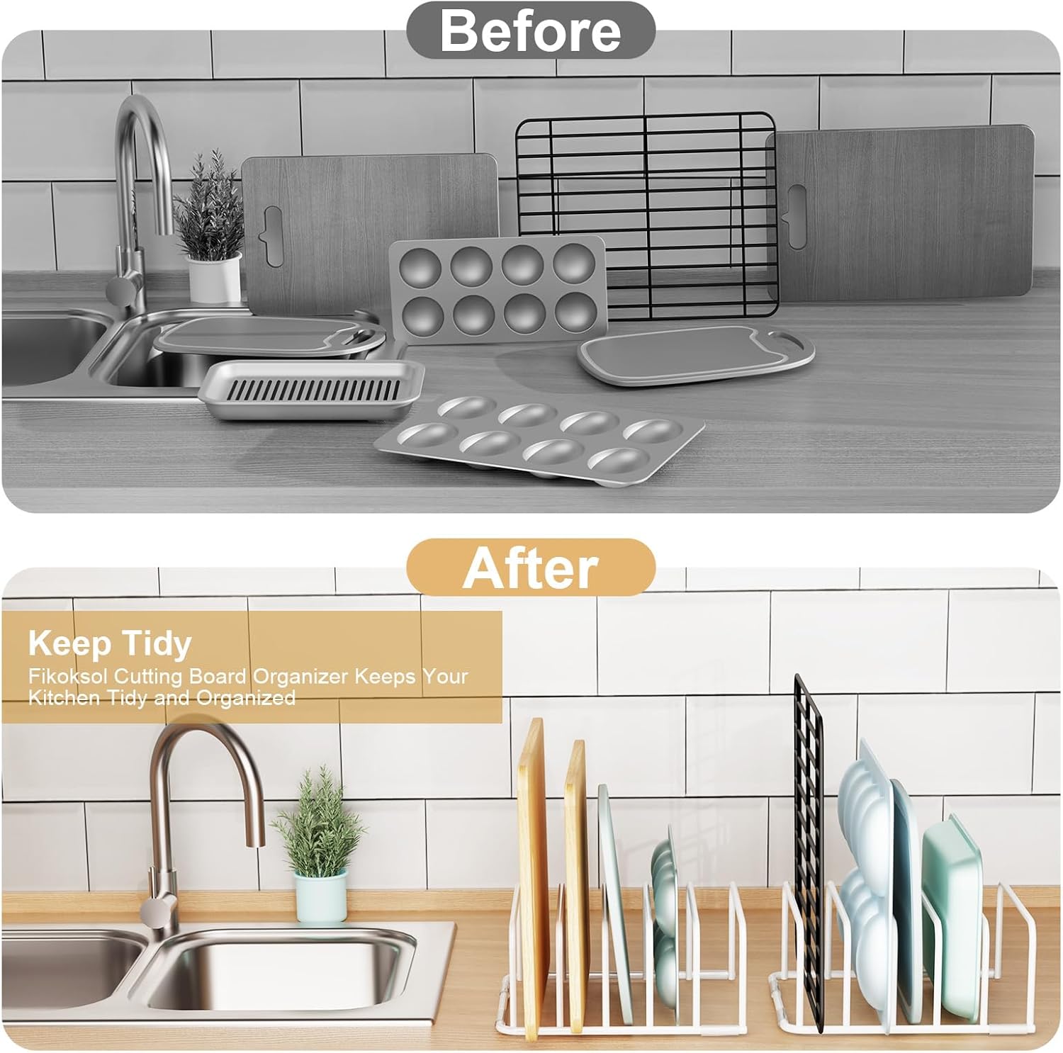 Cutting Board Organizer, 1Pcs Cutting Board Holder Rack Baking Cookie Pan Sheets Cooling Small Racks Storage Stand for Kitchen Cabinet Countertop Bakeware Storage Organizer Metal White