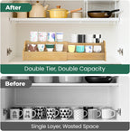 EsLuker.ly Coffee Mug Cup Holder Rack for Cabinets Countertop, 2 Tier Expandable Mug Storage Organizer Bamboo Coffee Bar Station Display Stand Shelf for Kitchen Countertop, No Assembly, More Space