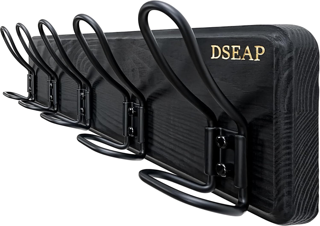 Dseap Coat Rack Wall Mounted - Heavy Duty Farmhouse Rustic Wall Coat Hanger With 5 Wire Hooks for Clothes Hat Jacket Towel, RusticWire, G25A, Black