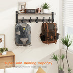 Homode Coat Rack Wall Mount with Shelf, 29 Inch Wood Wall Shelf with Hooks, Entryway Coat Hanger Wall Mount with 5 Hangers for Bathroom, Bedroom, Living Room, Grey