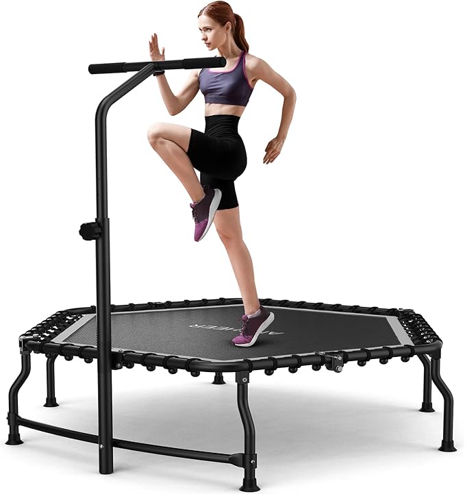 ANCHEER 50" Rebounder Trampoline for Adults- 2025 Foldable Mini Trampoline with Bar- Exercise Trampoline for Adults, Max Load 450lbs/550lbs, for Indoor/Garden Workout