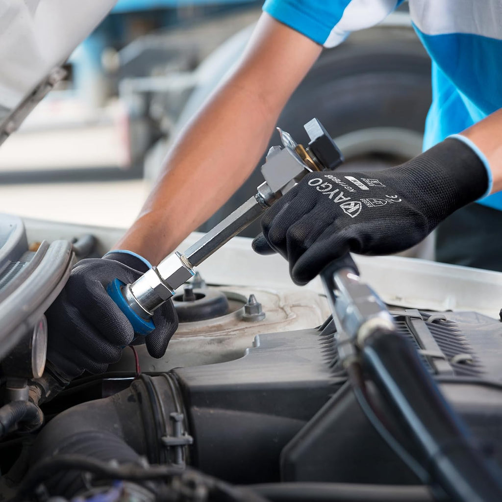 KAYGO Safety Work Gloves PU Coated,12 Pairs KG11PB Seamless Knit Glove for Men and Women, with Smooth Grip on Palm and Fingers, Ideal for General Duty Work (XX-Large, Black)