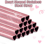 NiHome Reusable Straws 16 Pack, Stainless Steel Drinking Straws, Heart Shaped Metal Straw Bulks with 2 Cleaning Brushes for Smoothies Tumblers Cocktail MilkShake, Pearl Pink