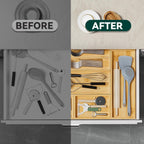 Bamboo Drawer Organizer, Cutlery Silverware Organizer for Kitchen Drawer, Stackable Utensil Organizer, 2 Pcs Flatware Organizer for Drawer, Wooden Storage Box Tray (Bamboo, 9 X 6 X 2 Inch)