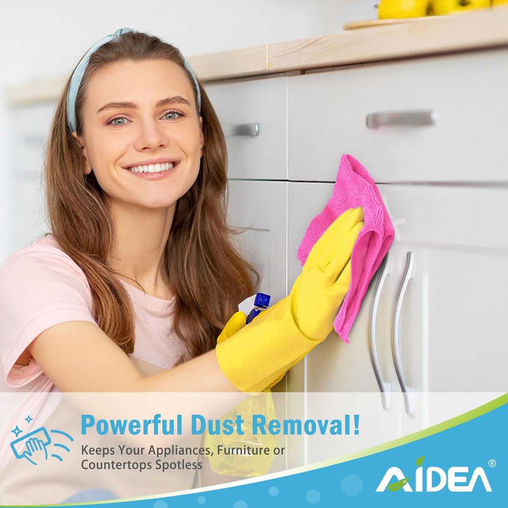 AIDEA Microfiber Cleaning Cloth-12PK, Soft Microfiber Towels for Cars, Absorbent Cleaning Rags, Lint-Free Streak-Free Wash Cloths for House, Kitchen, Window(12in.x12in), Pink