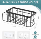 StorageRight 4-in-1 Sponge Holder for Kitchen Sink, Kitchen Organizers and Storage with Adhesive Hook & Suction Cups, Rustproof Sink Caddy for Kitchen Decor, Kitchen Sink Organizer - Black