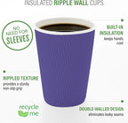 Restaurantware 16 Ounce Ripple Wall Disposable Coffee Cups, 500 Insulated Royal Purple Paper Tumblers with Rolled Rim Design, Lids Sold Separately for Hot Drinks like Tea and More