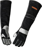 YESWELDER 23.6 Inches 932℉,Leather Forge MIG Welding Gloves, with Kevlar Stitching Heat/Fire Resistant, Palm Reinforcements, Forge,Grill, Fireplace Black-Gray