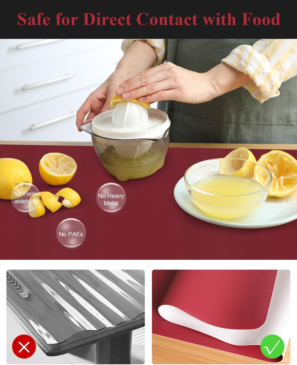 Wine Red Plastic Table Cover Protector, 36" x 72" Waterproof Easy Flat PVC Desk Pad Mat, 1.5mm Thick Rectangle Vinyl Table Top Protector for Dining Room Table, Office, Dresser