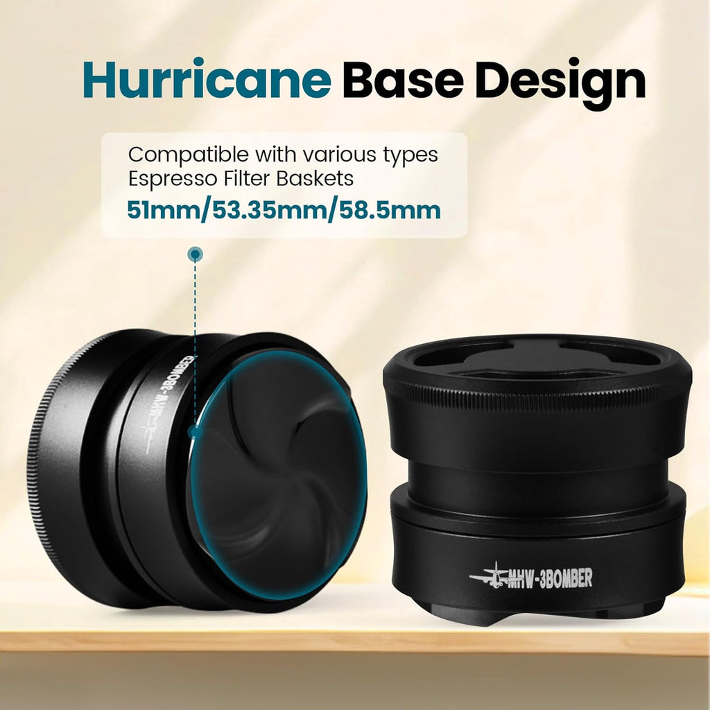 MHW-3BOMBER 51mm Coffee Distributor, Gravity Espresso Distribution Tool with Adaptive Height for Barista, Coffee Leveler for 51mm Portafilter, Black, Astra Distributor, T7019-OS