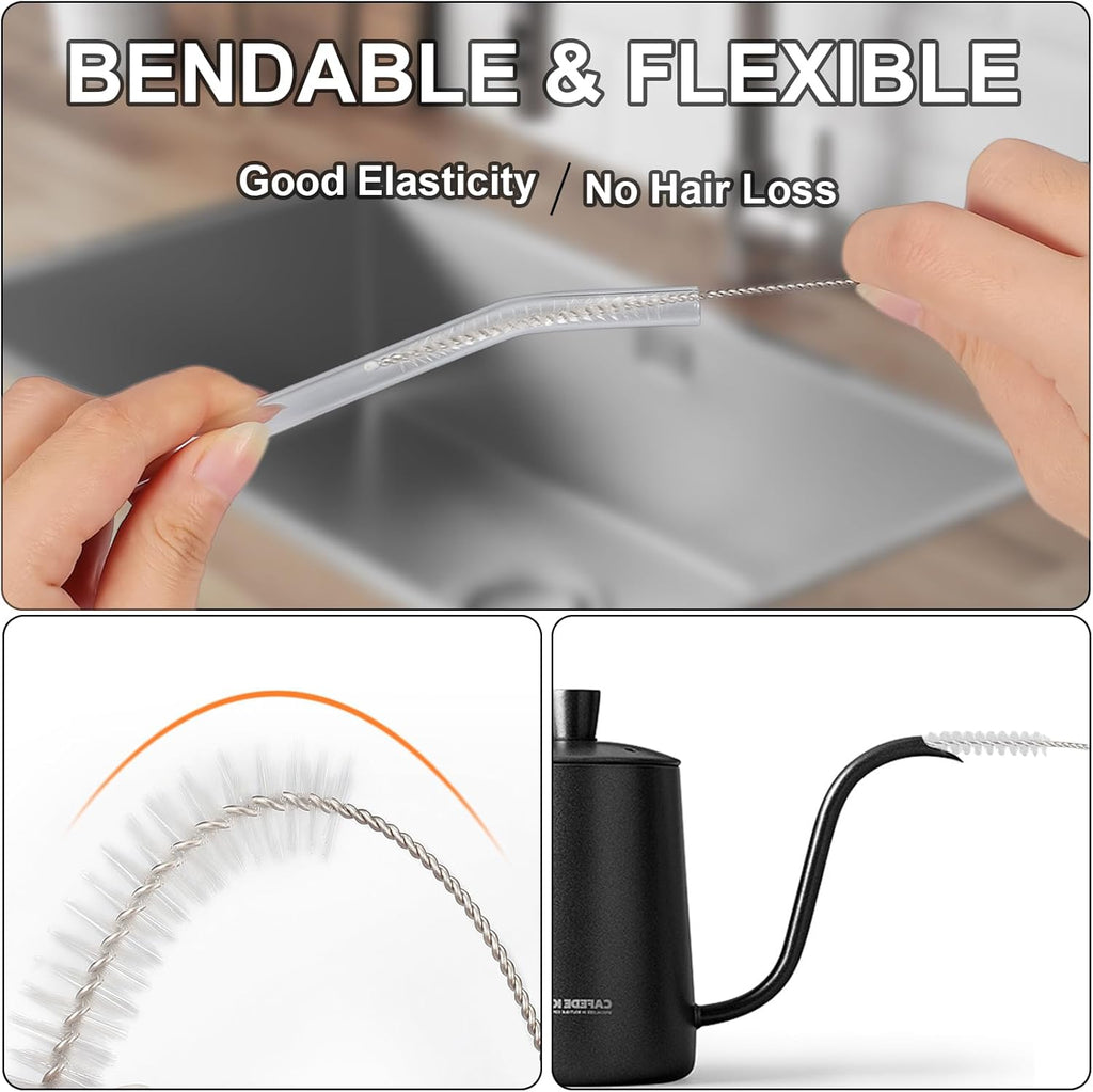 Straw Cleaner Brushes Sets, 12 Pieces 8.2 Inch Botthle Cleaning Brush and Nylon Tube Brush Brush Kit for Sippy Cup, Tumbler, Water Bottle, Drinking Straw (White)