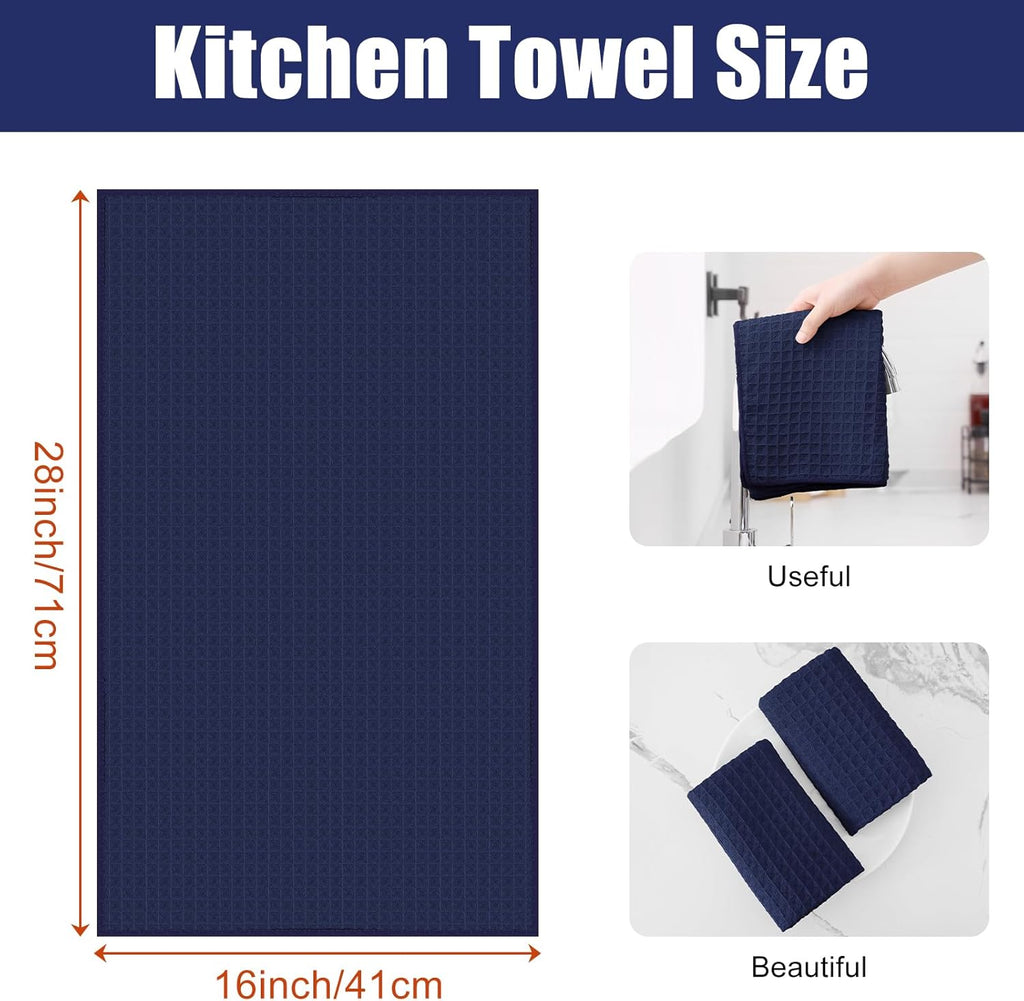 Homaxy Microfiber Waffle Weave Kitchen Towels, 16 x 28 Inch Ultra Absorbent and Solid Color Dish Towels, 8 Pack, Navy Blue