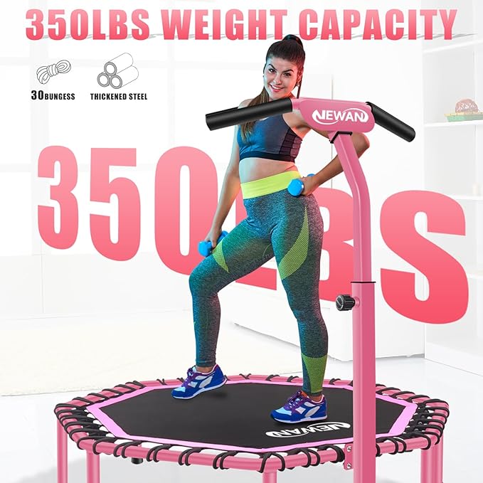 Newan 48" Fitness Trampoline with Adjustable Handle Bar, Silent Trampoline Bungee Rebounder Jumping Cardio Trainer Workout for Adults - Max Limit 330 lbs