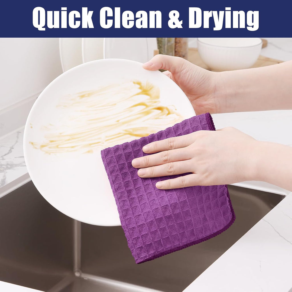 Homaxy Microfiber Waffle Weave Kitchen Towels, 16 x 28 Inch Ultra Absorbent and Solid Color Dish Towels, 4 Pack, Purple