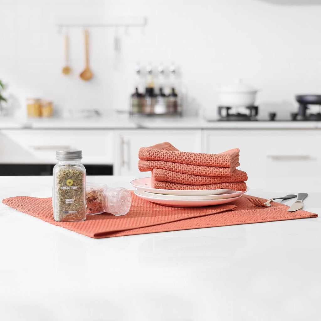 Kitinjoy 100% Cotton Waffle Weave Kitchen Towels, 12-Pack Super Soft and Absorbent Dish Towels for Drying Dishes, Kitchen Hand Towels, 13 in x 28 in, Coral