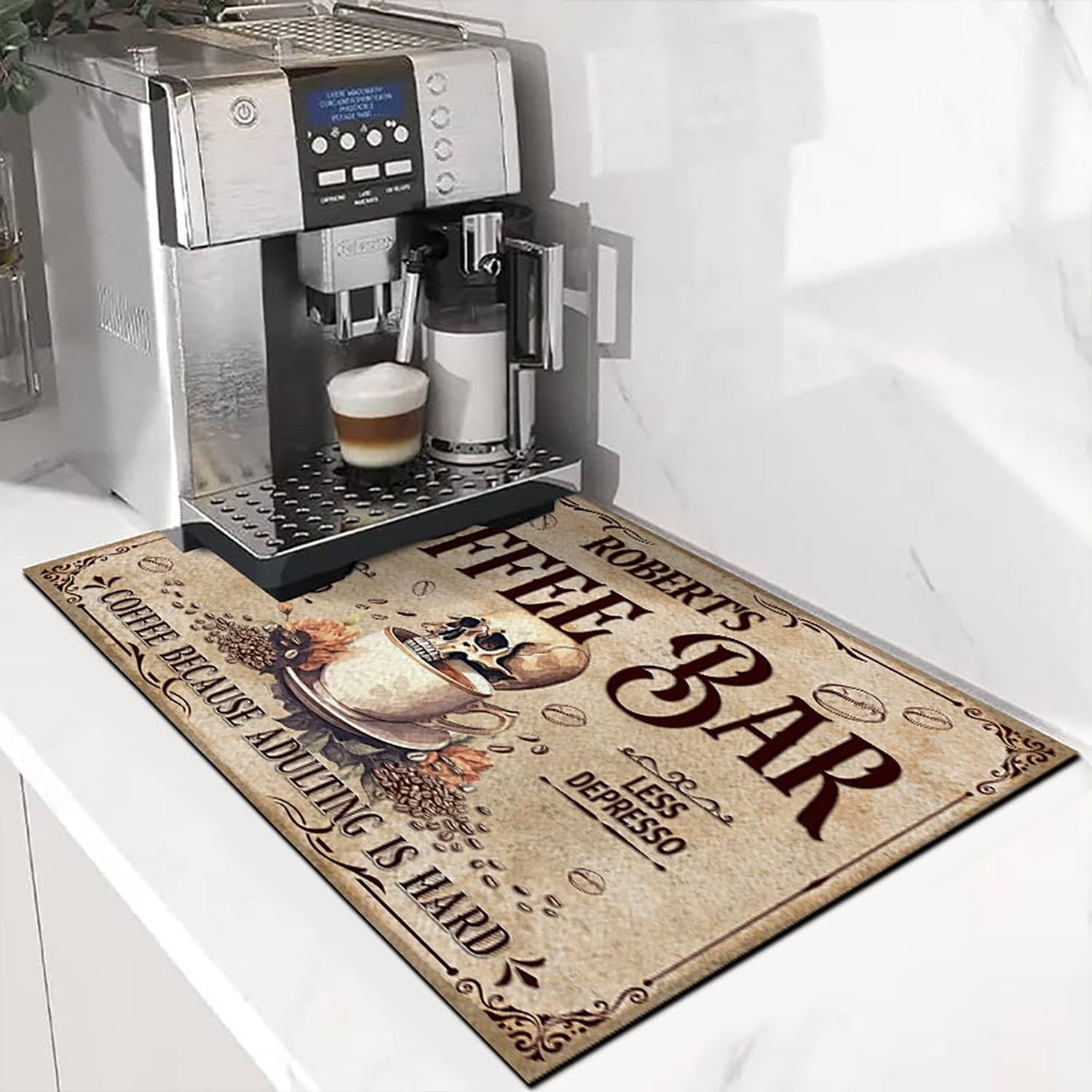 THUYPT Personalized Absorbent Coffee Mat for Counter, Coffee Drying Mat Coffee Bar Accessories, Kitchen Counter Coffee Maker Coffee Station Decoration (03)