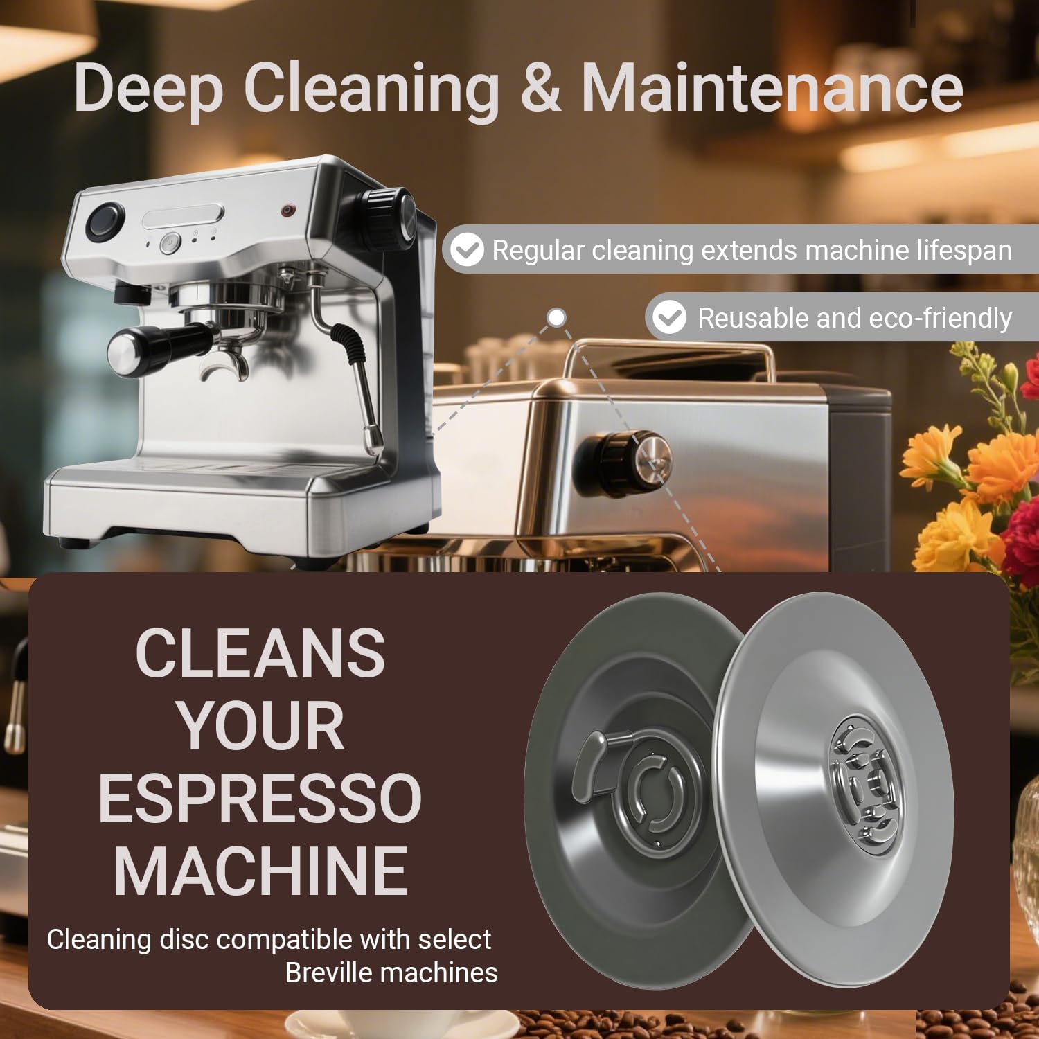 2PCS 54MM Espresso Backflush Cleaning Disc for Breville Machines - Professional Breville Cleaning Disc Compatible with BES870XL, BES878BSS, BES880 & More - Durable Blind Filter Disk for Deep Cleaning