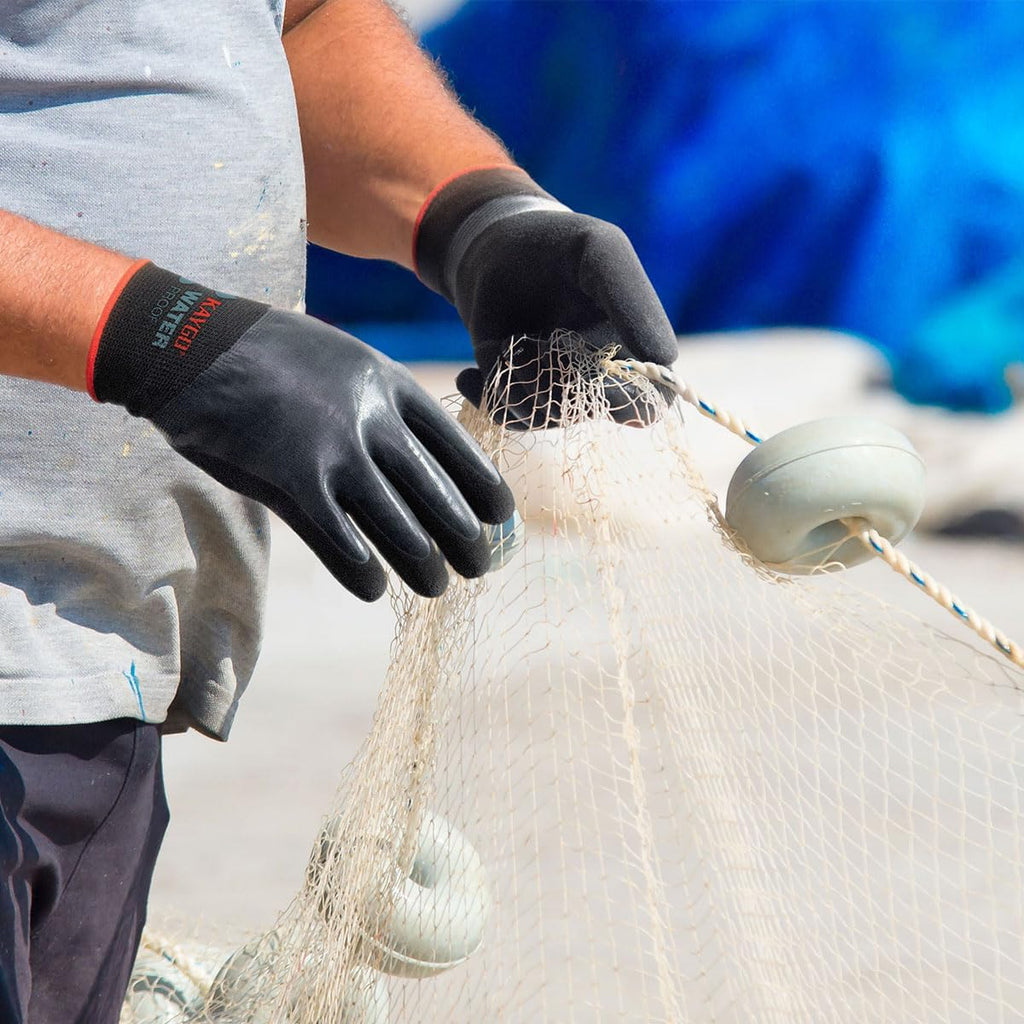 KAYGO Waterproof Work Gloves for Men and Women, Rubber Coated Non-slip Working Gloves for Garden, Outdoor Construction,3 pairs,Black,S