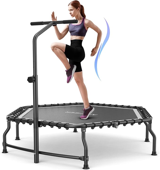 ANCHEER 50" Rebounder Trampoline for Adults- 2025 Foldable Mini Trampoline with Bar- Exercise Trampoline for Adults, Max Load 450lbs/550lbs, for Indoor/Garden Workout