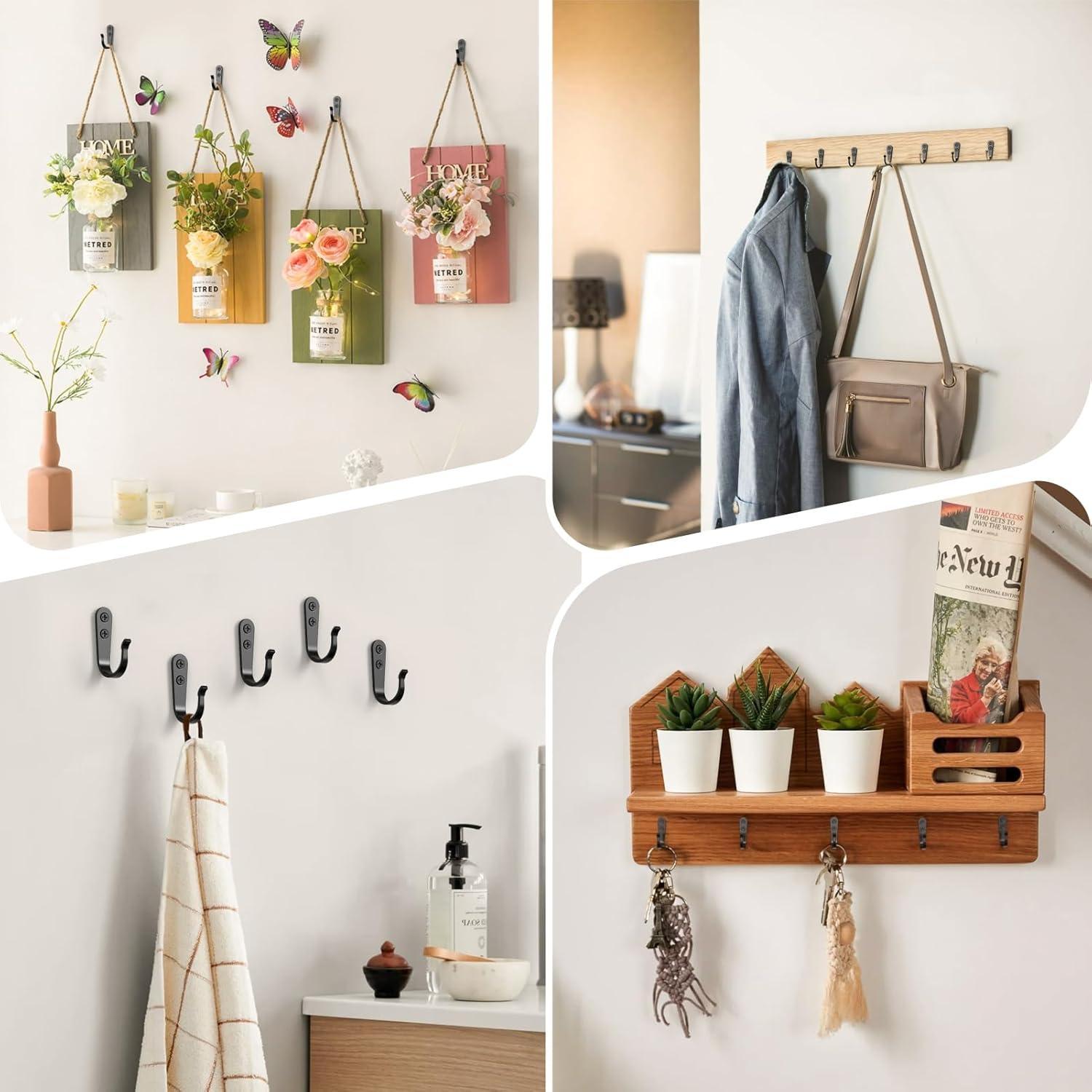 15PCS Wall Hooks for Hanging - Heavy Duty Coat Hooks for Wall, Coats, Backpacks - Black Metal Hooks for Hanging Wall - Wall Mounted Clothes Hooks for Hats, Towels, Clothing