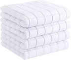 Homaxy 100% Cotton Terry Kitchen Towels(White, 13 x 28 inches), Checkered Designed, Soft and Super Absorbent Dish Towels, 4 Pack