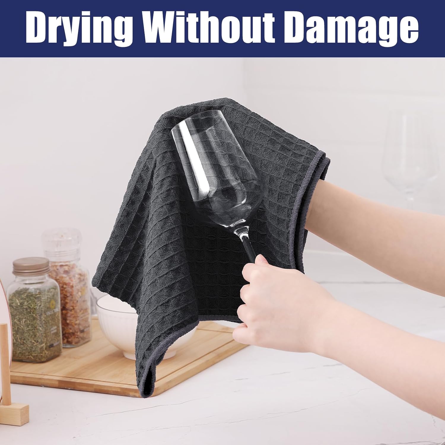 Homaxy Microfiber Waffle Weave Kitchen Dish Cloths, 12 x 12 Inch Ultra Absorbent and Solid Color Dish Towels for Kitchen Fast Drying Dishcloth for Washing Dishes, 12 Pack, Dark Grey