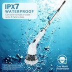 TUYU Electric Spin Scrubber, Full-Body IPX7 Waterproof Bathroom Scrubber with Power LCD Display, 8 Replacement Head, Adjustable Extension Handle, Cordless Shower Cleaner Brush for Bathtub Cleaning