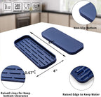 Silicone Kitchen Sink Organizer Tray for Multiple Usage,Eco-Friendly Sponges Holder for Kitchen Bathroom Counter or Sink,Dish Soap Dispenser,Scrubber,Bottle,Cup (Navy Blue, 12"×4")