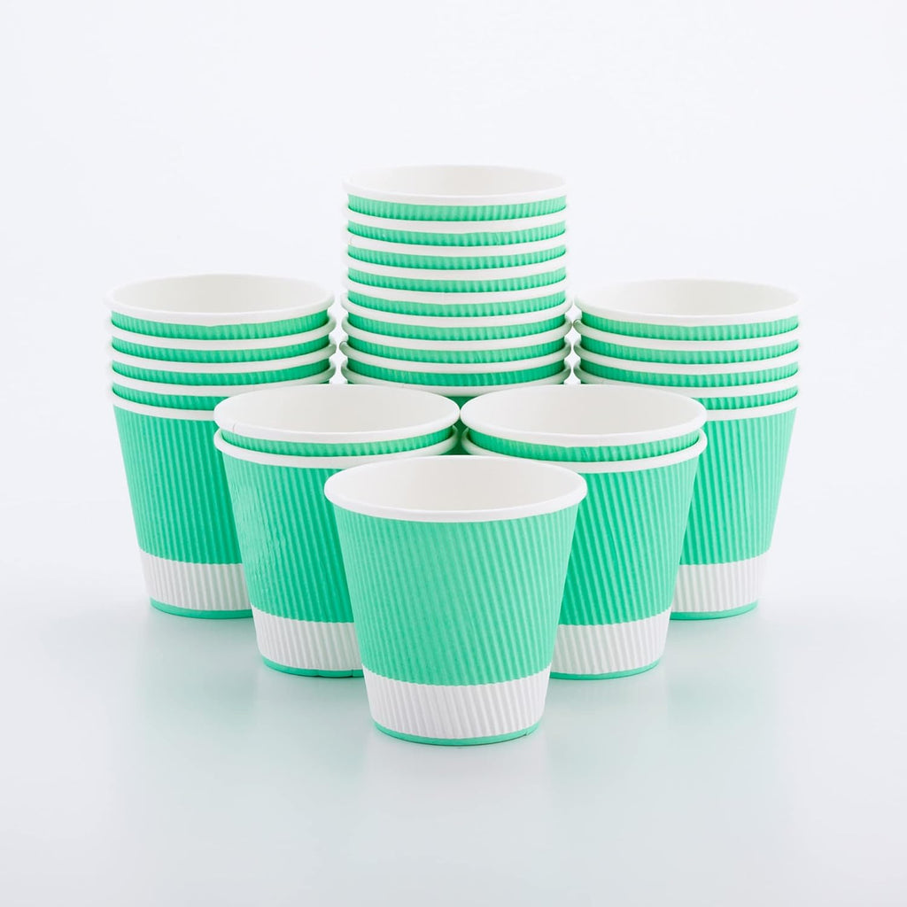 Restaurantware 8 Ounce Double Wall Disposable Coffee Cups, 500 Insulated Light Green Paper Tumblers Ripple Wall Design, Lids Sold Separately for Hot Drinks like Tea, Hot Chocolate and More