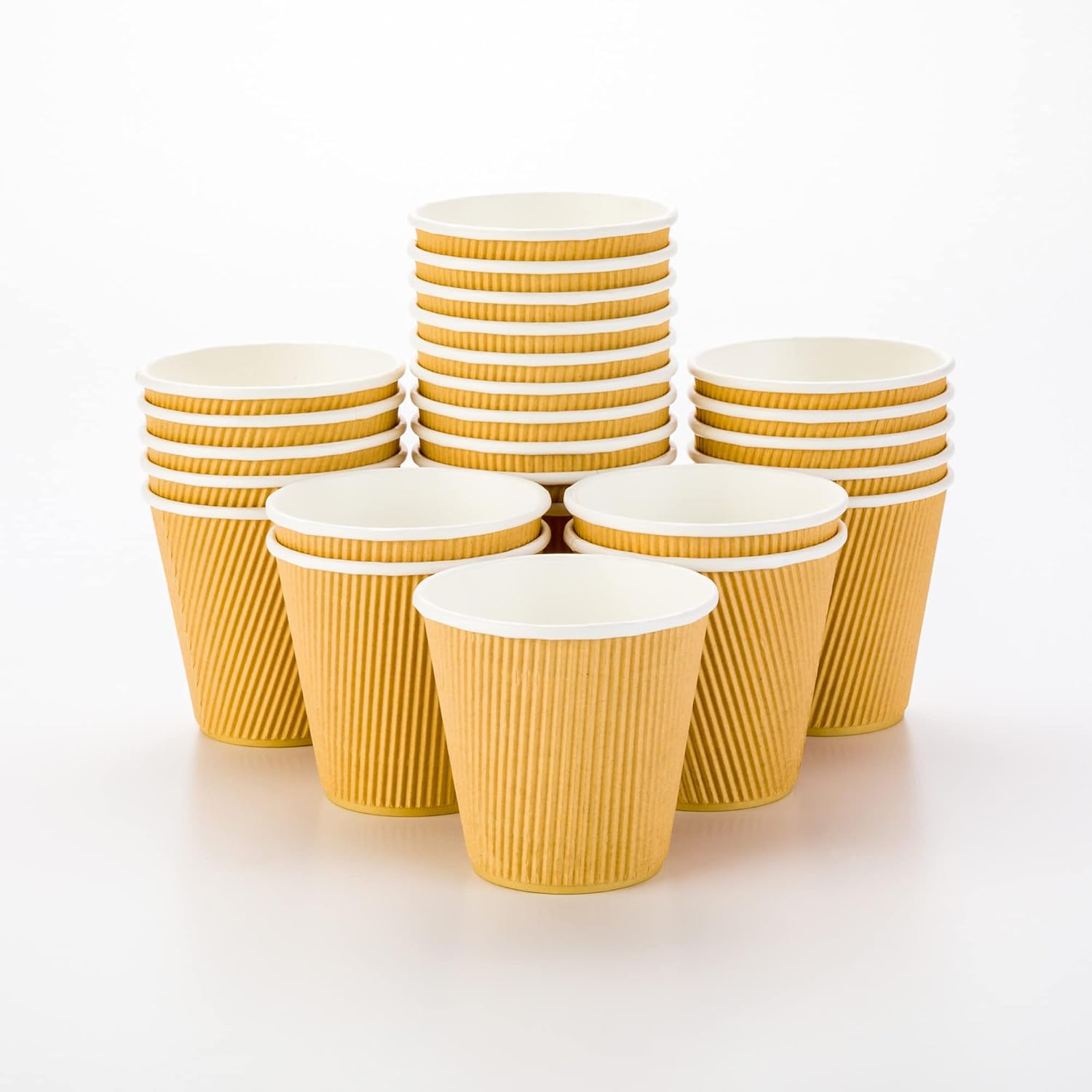 Restaurantware 8 Ounce Double Wall Disposable Coffee Cups, 25 Insulated Kraft Paper Tumblers Ripple Wall Design, Lids Available and Sold Separately, for Hot Drinks like Tea, Hot Chocolate