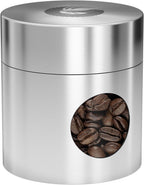 Coffee Gator Mini Coffee Canister- 4oz Borosilicate Glass, Little Container for Beans Grounds Dry Food Storage Kitchen Travel - Silver
