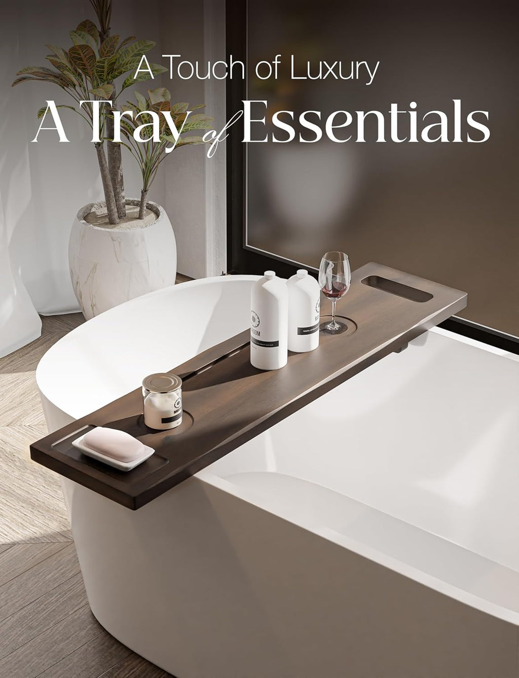 Tinamo Acacia Bathtub Tray Caddy with Adjustable Legs - Bath Tub Tray for Freestanding Tubs - 39x9.75 Inch Large Wooden Anti-Tipping Tub Tray for Bathtub with Accessories Holders (Walnut, 39x9.75)