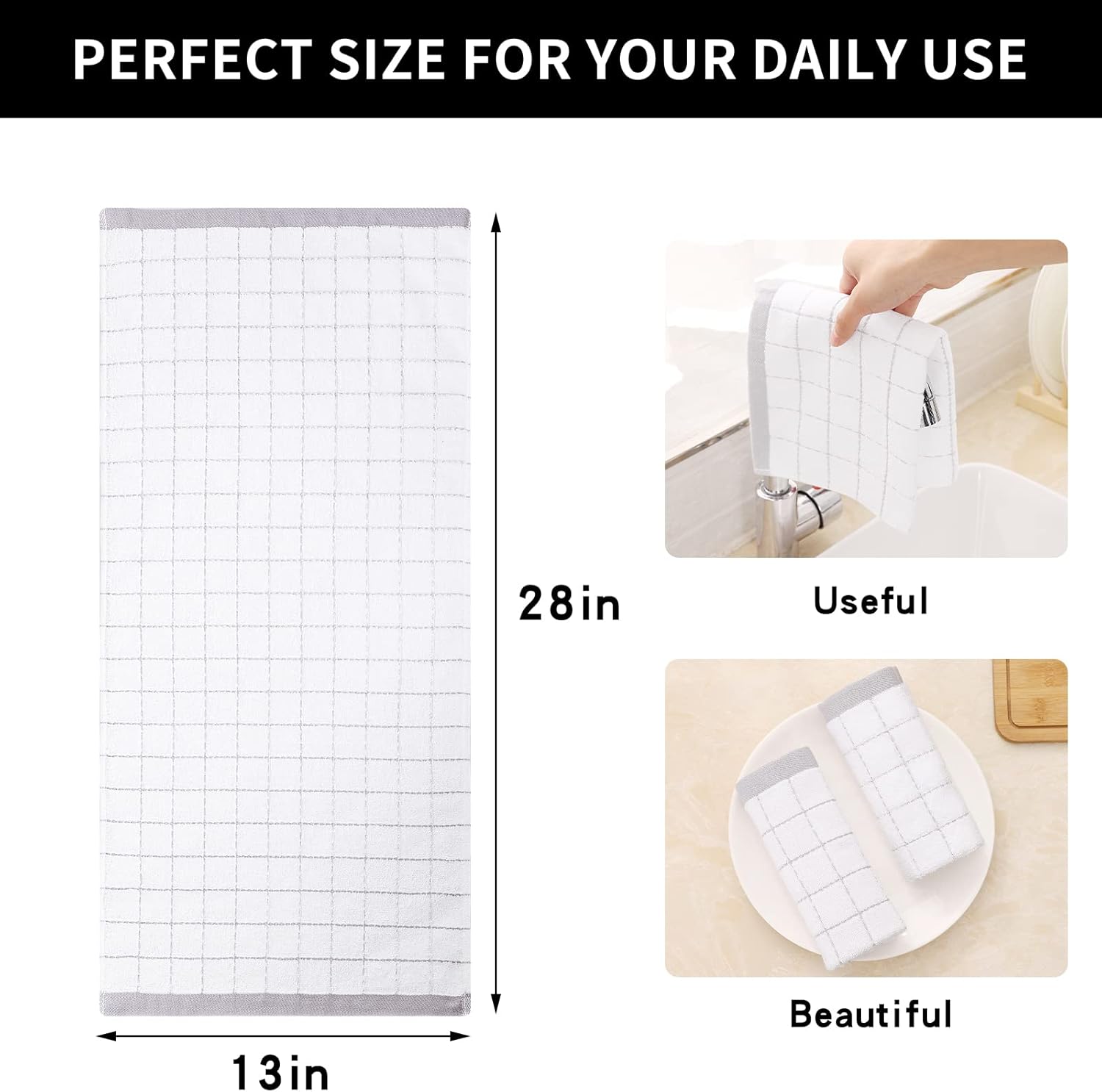 Homaxy 100% Cotton Terry Kitchen Towels(Mixed Color, 13 x 28 Inches), Checkered Designed, Soft and Super Absorbent Dish Towels, 4 Pack