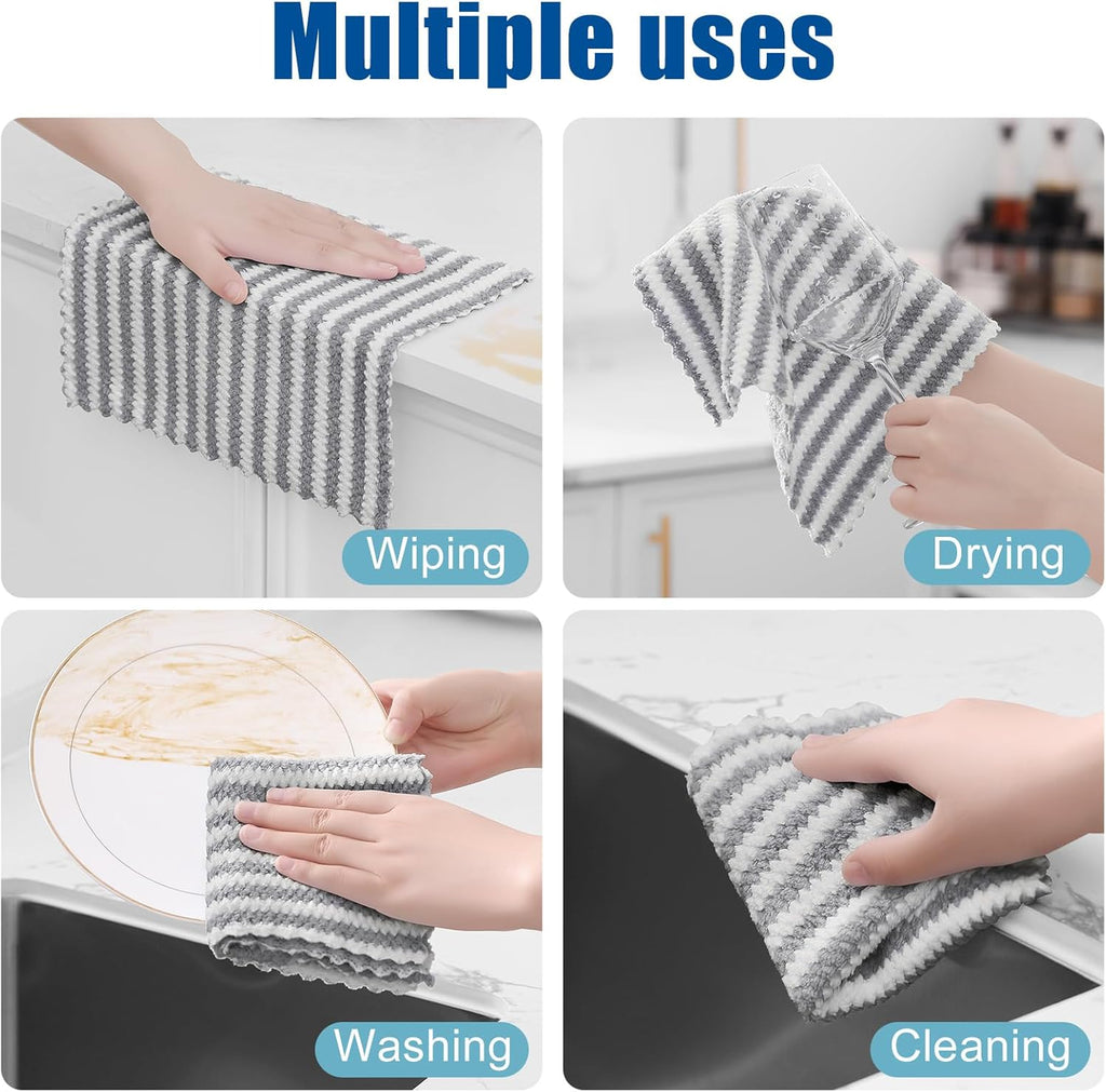 Homaxy 18 Pack Kitchen Dish Cloths, Ultra Soft and Absorbent Dish Towels, Reusable Fast Drying Microfiber Cleaning Cloth, Coral Velvet Wave Design No-lint,10 x 10 inches, Grey