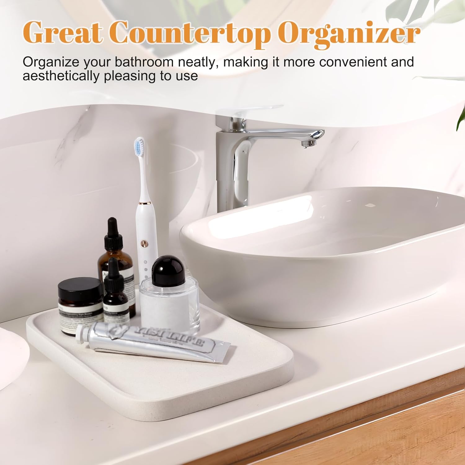 Koville Marble Tray, 12"x8" Marble Vanity Tray for Bathroom Kitchen Countertop, Rectangular Stone Tray for Cosmetics Perfume Trinket, Decorative Catchall Trays (Lymra Limestone)