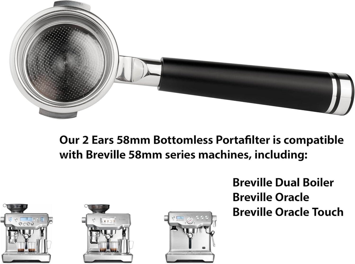 LILQ 58mm Bottomless Naked 2 Ears Portafilter Compatible with Breville Machines– Includes 18–20g Basket