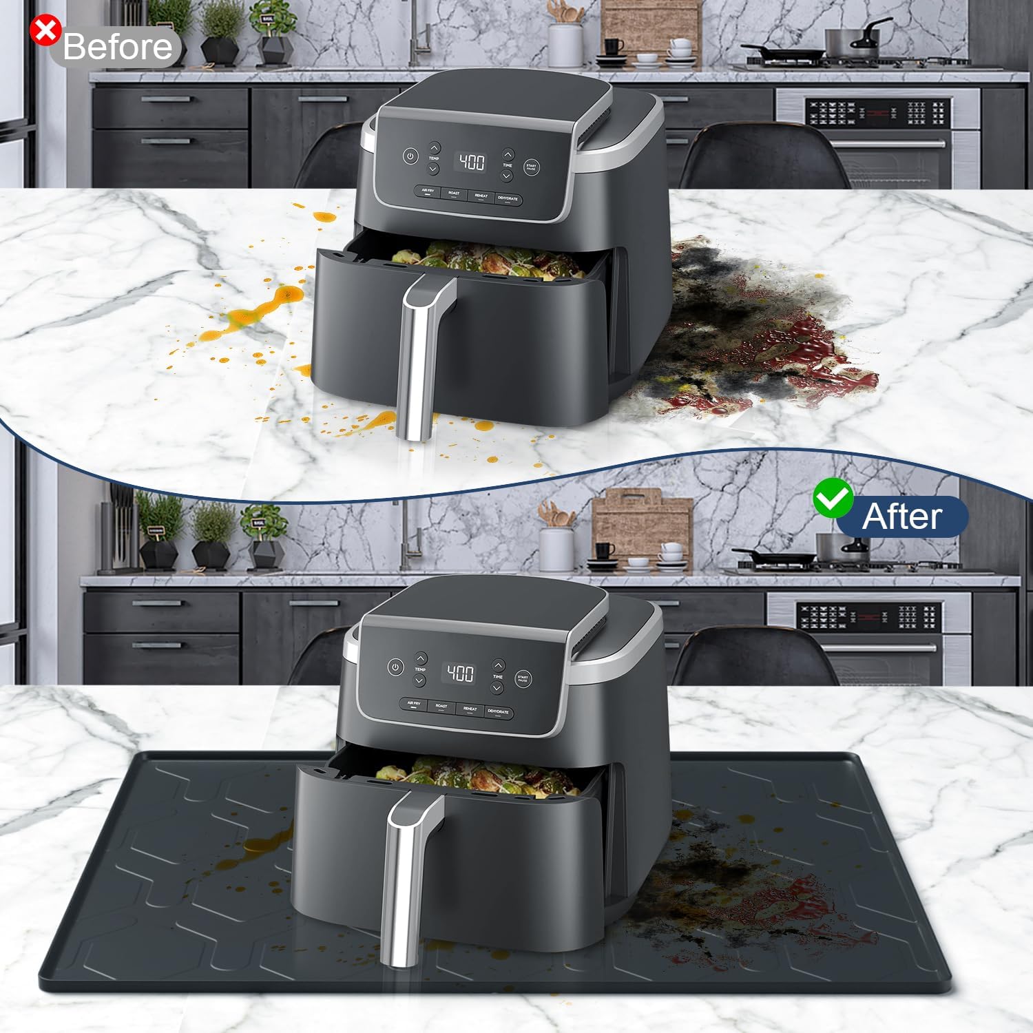 17.7"x14" Silicone Coffee Bar Mat, Non-Slip Hot Pad, Countertop Protector for Air Fryers, Microwaves, Coffee Makers, Compatible with Ninja, Cosori, Chefman, Toshiba