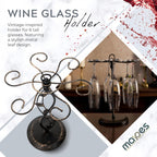 Wine Glass Rack – Elegant and Vintage-Inspired Wine Glass Holder for 6 Tall Glasses – Beautiful Leaf Design Wine Racks Countertop – Durable Metal Wine Glass Storage Rack – 9.5 x 9.5 x 13-inch